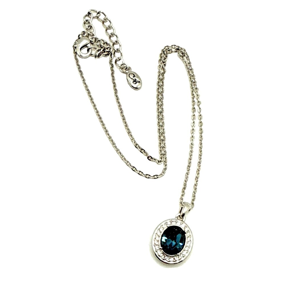 Annaleece by Devries Swarovski Crystal Pendant Necklace Blue Clear Silver Tone